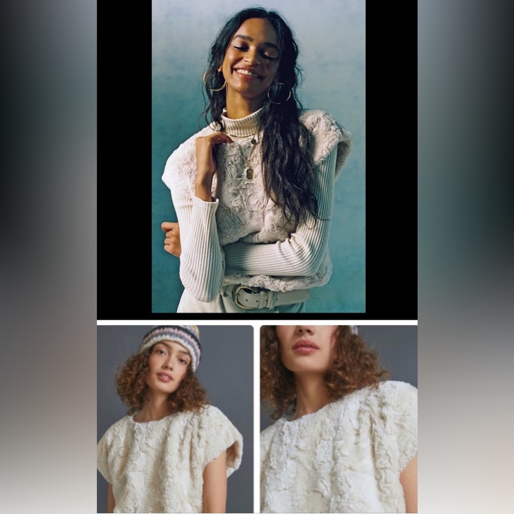 NWT | Anthropologie | Maeve | Crème Cropped Fur Tee / Top | Size XL